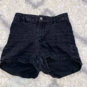 H&M - Denim High Waisted Shorts, Black, Size 6 US